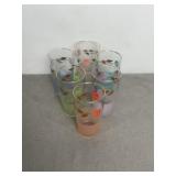 SET OF 6 HAND PAINTED MCM STYLE GLASSWARE
