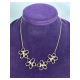 ROSE GOLD COLORED FLOWER NECKLACE W/ FAUX PEARLS