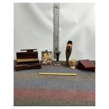 NUTCRACKER, WOOD TRINKET BOXES, CANDLE HOLDER