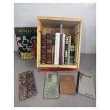 SEVERAL BOOKS IN WOOD CRATE, MODERN ART