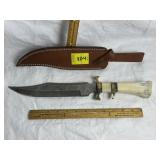 HANDMADE DAMASCUS STEEL BONE HANDLE BOWIE KNIFE