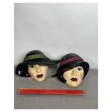 2 VINTAGE WOMENS FACE WALL ART BY CAST OF MILLIONS