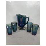 VINTAGE CARNIVAL GLASS PITCHER & GLASSES SET