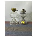 2 VINTAGE CLEAR GLASS KEROSENE LAMPS