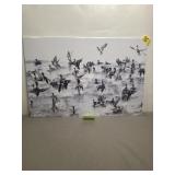 DUCKS SPALSHING IN WATER PHOTO, 30" X 20"