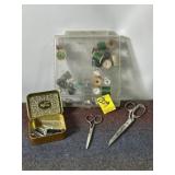MISC SEWING ITEMS, NEEDLES, THREAD, SISSORS