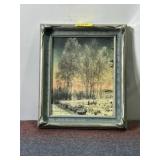 VINTAGE FRAMED WINTER SCENE PICTURE, GREAT FRAME