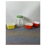 PYREX REFRIGERATOR DISHES, GREEN LIDDED VNTG. JAR