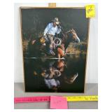 WALL HANGING COWBOY ON HORSE IN RIVER PICTURE