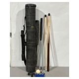 POOL CUES & CASE W/ EXTRAS
