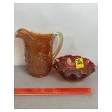 FENTON CARNIVAL GLASS DISH & PITCHER