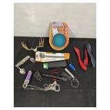 CAMPING ITEMS, UTENSILS, LIGHTERS, MUG, BLOCKS