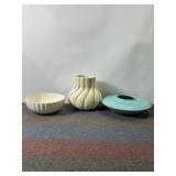 BAUER BOWL, CERAMIC TURQUOISE BOWL - TAC, RED WING