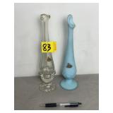 FENTON GLASS SWUNG VASES, 11" T