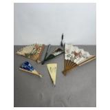 5 ORIENTAL FANS, VARIOUS SIZES