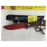 BUCK 104 RED BLADE KNIFE W/ SHEATH, 9 1/4"