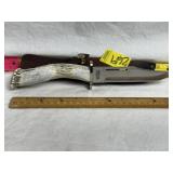 SILVER STAG D2 BONE HANDLED KNIFE W/ SHEATH, 11"