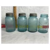 4 VINTAGE BALL JARS, 3 W/ LIDS
