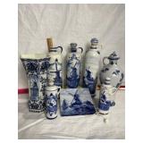 BLUE & WHITE DELFTWARE CERAMIC DISHES, VASES