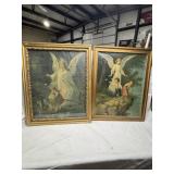 2 VINTAGE GERMAN FRAMED LITHO PRINTS, 19" X 23"