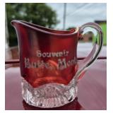 ANTIQUE BUTTE RED FLASH GLASS CREAMER SOUVENIR