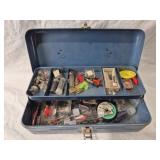 VTG. BLUE "MY BUDDY" TACKLE BOX FULL OF TACKLE