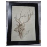 FRAMED SEPIA TONED ELK PRINT P. HARVEY 22" x 16"
