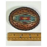 WESTERN TOOLED LEATHER BELT BUCKLE