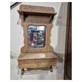 VINTAGE OAK WALL MIRROR / PAPER TOWL HOLDER