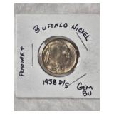 1938 D/S BUFFALO NICKEL, BU