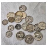 18 COIN 90% SILVER LOT, MERCURY, QUARTERS, ROOSEVL