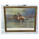 FREDERIC REMINGTON LITHO PRINT USA - ANTIQUE FRAME