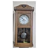 ANTIQUE BEVELED GLASS WALL CLOCK W/ KEY (WORKS)