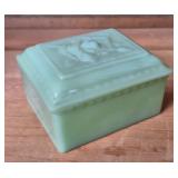 VINTAGE JADITE GREEN GLASS TRINKET / VANITY BOX