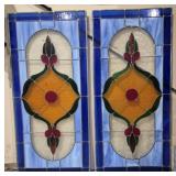 2 LEADED STAINED GLASS PANELS 43" x 20-1/4"