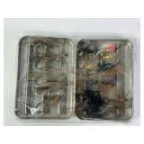 VINTAGE FLY FISHING LURES IN METAL CASE
