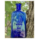 6" OWL DRUG 1 WING TRIANGLE POISON COBALT BOTTLE