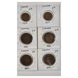6- CANADA 1 CENT COINS & LARGE 1 CENT COINS