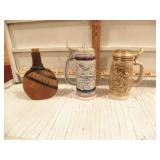 2 STEINS, LEATHER CANTEEN