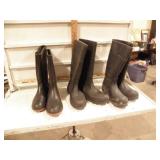 3 PR RUBBER BOOTS, SIZE 10