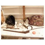 BAGS, ANTLERS, BARBED WIRE, RUSTED GUN PART