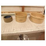 3 STONEWARE BOWLS, R.R.P. CO. ROSEVILLE, PACIFIC