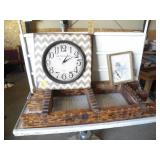 2 CLOCKS AND A WOOD SHELF