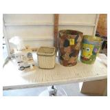 SMALL TIN GARBAGE CANS, BATHROOM TISSUE HOLDER