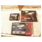 3 AIR SOFT GUNS, 1-SY018 PISTOL, 1-M36, 1-M177R