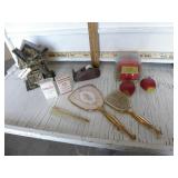 VANITY SET, BAND-AID TINS, METAL WINDMILL ART