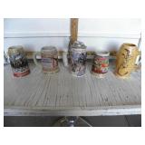 4 BUDWISER STEINS, 1 OTHER STEIN