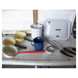 ENAMAL POTS AND PANS, CARVING SET