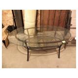 OVAL GLASS TOP COFFEE TABLE, 19" T X 48" X 28"
