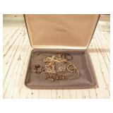SMALL BOX OF MISC JEWELRY, RINGS, NECKLACES